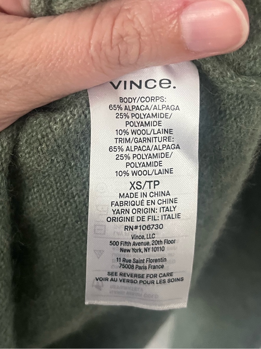 Vince Brushed Polo Alpaca Sweater Sage Green Polo V-Neck XS - Picture 8 of 14